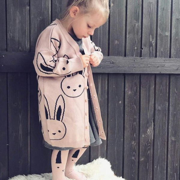 2018 Autumn Winter Cardigan Rabbit Knitted Cotton Sweater Tops Baby Children Clothing Girls Cardigan Sweater Kids Spring Wear New