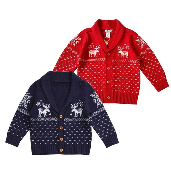 2 3 4 5 Y Baby Christmas Sweater Deer Print Lapel Knit Cardigan For Boys Cotton Autumn 2019 Toddler Girl Sweater Outwear Clothes