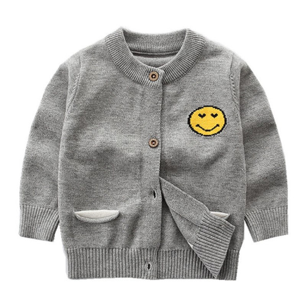 2018 Autumn Winter New Cotton Sweater Top Baby Children Clothing Boys Girls Knitted Cartoon Smiling Face Cardigan Sweater Kids Spring Wear