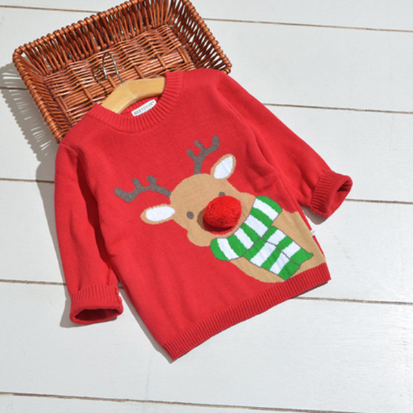 Children's Sweater Pullover Knit Bottoming Shirt Autumn and Winter New Christmas Stereo Deer Pullover Sweater for Kids