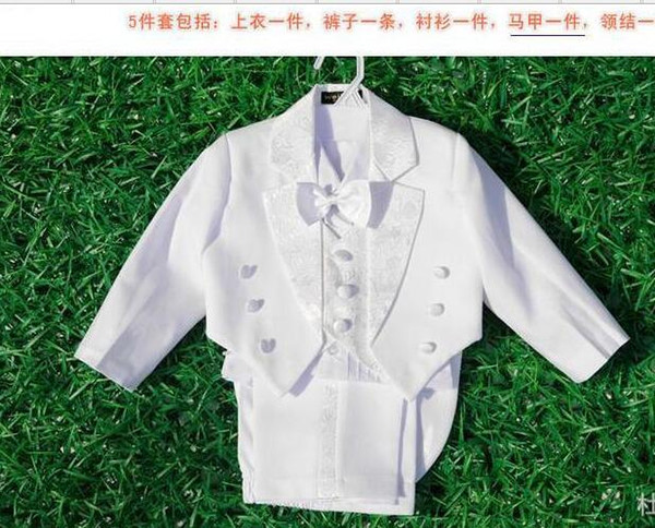 Baby Boys Wedding Formal Party Tuxedo Suits Jacket+Pants+Bow Tie+Vest+Shirts Boy Suit 5pcs/set For 1-3 Ages DHL Free 4sets/Lot