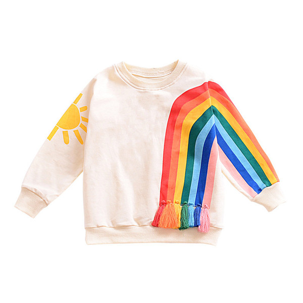 Girls Shirt Sweater Rainbow Sun Cartoon Kids Autumn Spring Winter Knitwear Pullover Girls Sweaters with Tassels 1-6T