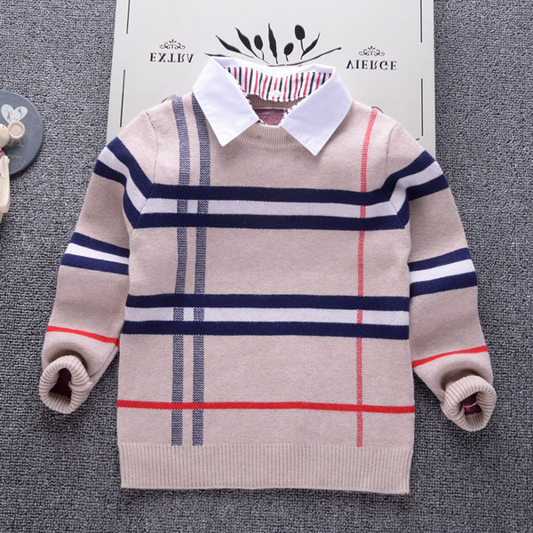 2018 Shirt collar Boy Sweaters Baby stripe Classic Plaid Pullover Knit Kids Clothes Autumn Winter New Children Sweater Clothing