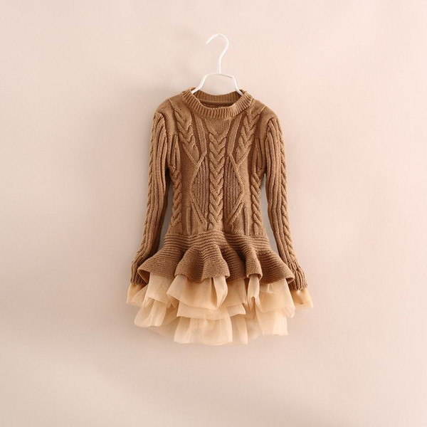 Retail Spring Autumn New Girl Sweaters Knitting Cotton Organza Bottom Children Sweaters 2-7Y C29