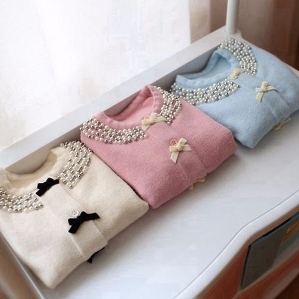 Retail New Hot Children Clothing Kids Sweater Knitted Sweater Girls Sweater Beading Neck 2016 Autumn Winter Kids Cardigan