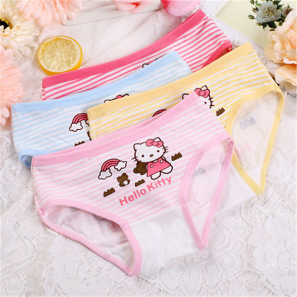 New Trendy Cartoon Striped Hello Kitty Cotton Underwear For Children Baby Briefs Cute Girl Underwear