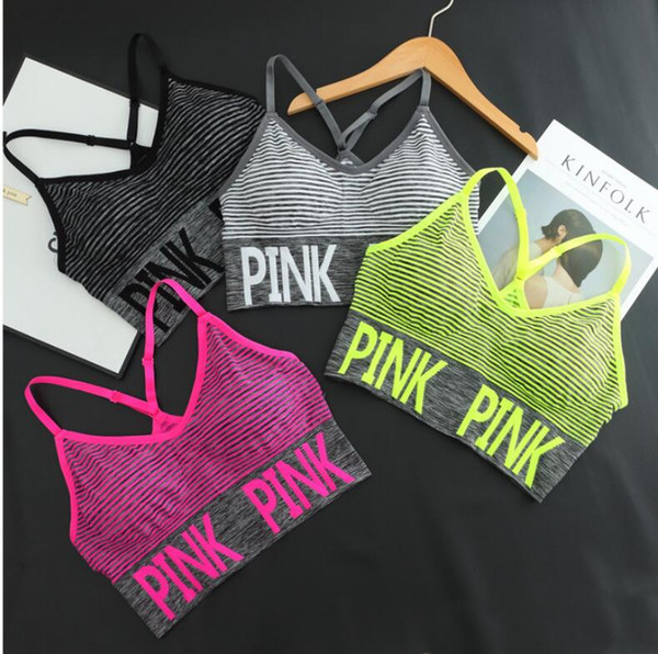 Girl underwear PINK printing bra shock-proof no steel ring Yoga Sports fitness running striped sports bra 4 colors