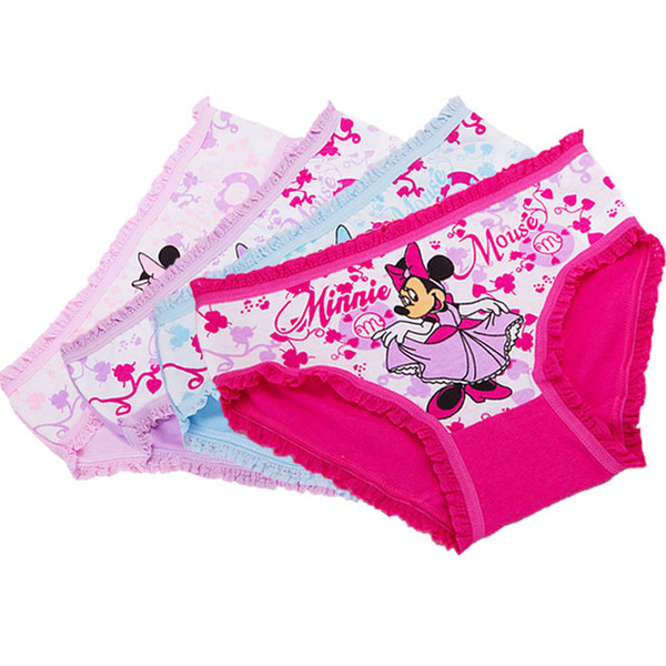 4Pcs/Lot Baby Girls Underwear Teenage Cartoon Kids Panties Children Short Briefs Cotton Panties Cute Underpants Minne Kitty Lace