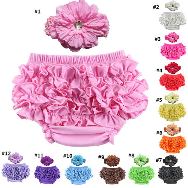 Cotton Baby girls underwear Ruffle baby Briefs PP pants bloomers kids bread panties toddler triangle underwear with flower headband K404