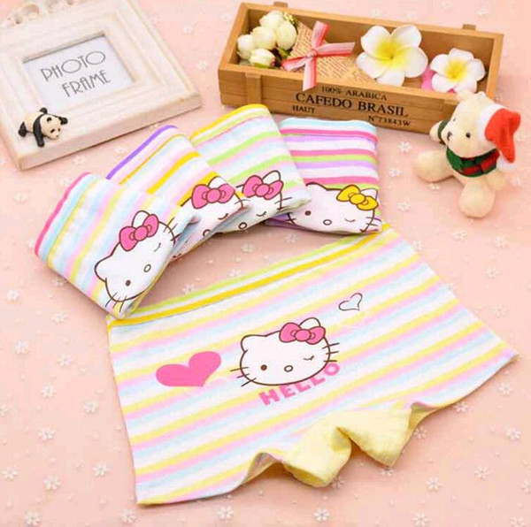 New Cartoon Lovely Girls Boxers Cotton Stripe Cat Heart Print Children Kids Underwear Panties for Sale