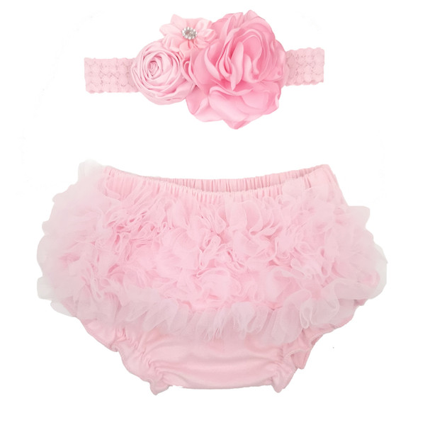 5 Colors Fashion Baby Girl Ruffle Bottom Chiffon Bloomer & Headband Set With Rhinestones for Newborn Photo Set Diaper Cover