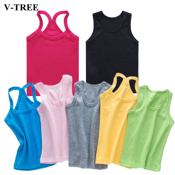 V-TREE Girls t shirt children spring summer t shirts girls candy color t-shirts cotton vest top summer children clothes