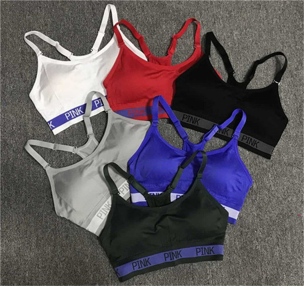 Pink Letter Bras Women Yoga Running Vest Gym Shirts PINK Push Up Fitness Bra Elastic Crop Tops Outdoor Girls Underwear TO820