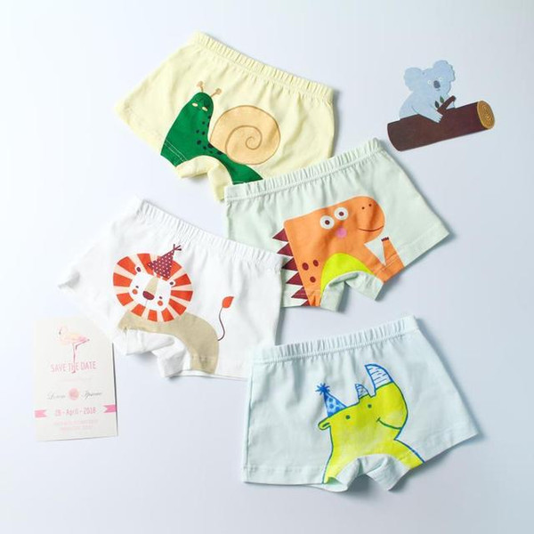 2019 new cotton cartoon animal pattern forest underwear boys and girls fashion boxer beach boxer Four-piece underwear Big boy Underwear