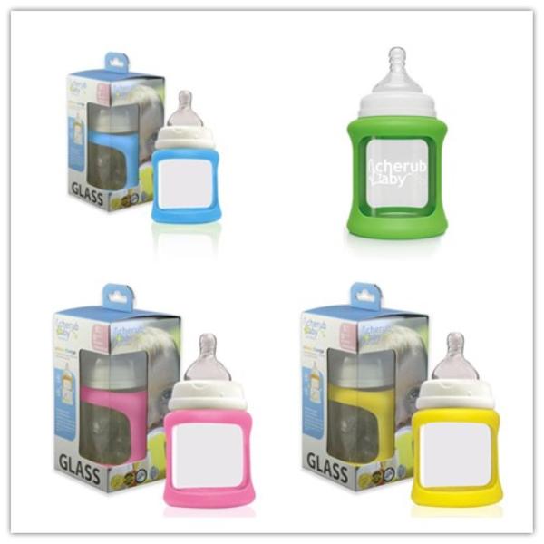 Original Cherub Baby Feeding Bottles 240ml/150ml Glass Wide Neck Powder Bottle Sippy Cup With Colour Change Sleeve