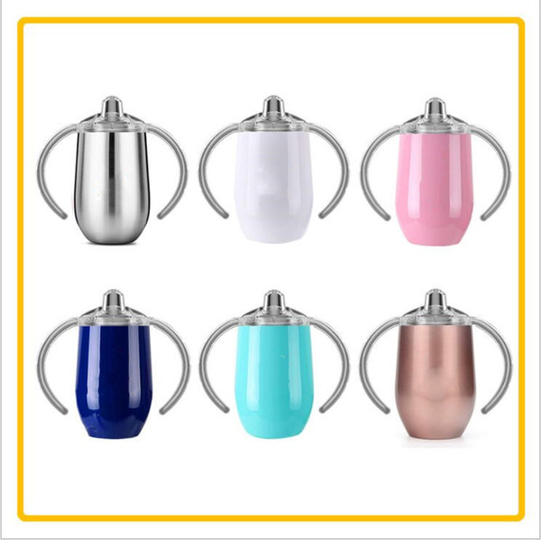 Sippy Cup Breastmilk Feeding Bottle Stainless Steel Eggshell Cup with Double Handle Nipple Milk Bottle Insulated Vacuum Tumbler 8OZ B7099