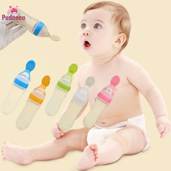 Pudcoco Infant Baby Silicone Feeding Spoon Feeder Supplement Useful Food Rice Cereal Bottle 90ML Lovely Safety For Best Gift