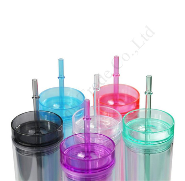 16oz Skinny Acrylic Tumbler with Straw Lid 480ml Double Wall Portable Straight Water Bottle leakage-proof Plastic Cups Tea Mugs E1301