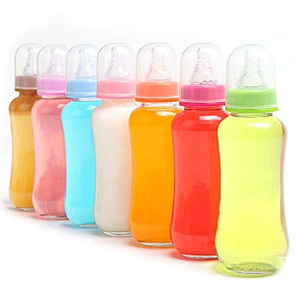 200/280ML Glass baby bottle feeding bottle Standard neck glass good quality naturally shaped teats with silicon nipple