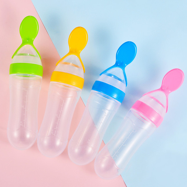 Baby Squeezing Feeding Spoon Silicone Training Scoop Rice Cereal Food Supplement Feeder Safe Tableware Baby Bottles C1451