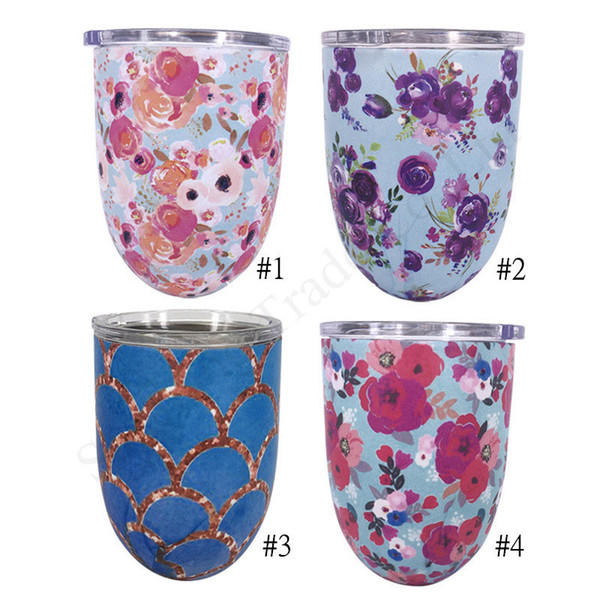 Floral Mermaid Print 10OZ Egg Shape Mug Cups With Lid Stainless Steel Handleless Vacuum Cup Wine Cup Beer Mug Thermos Water Bottle D11401