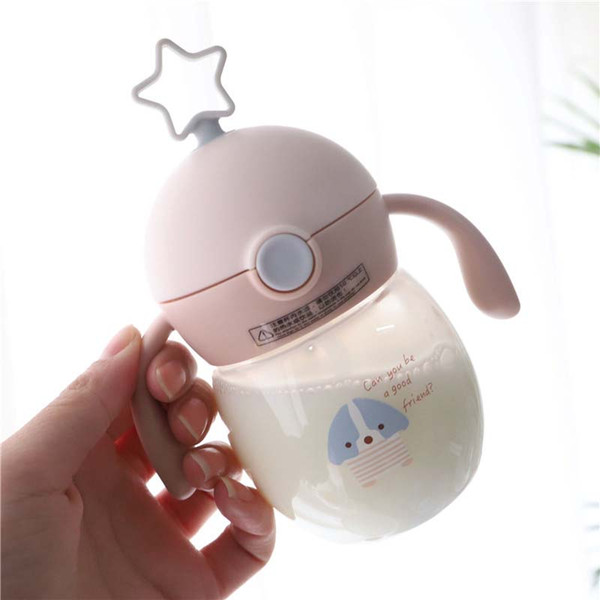 280ml Baby Feeding Bottle Children Learn Drinking Water Bottle Cartoon Baby Cup Straw Handle Sippy Training Cup