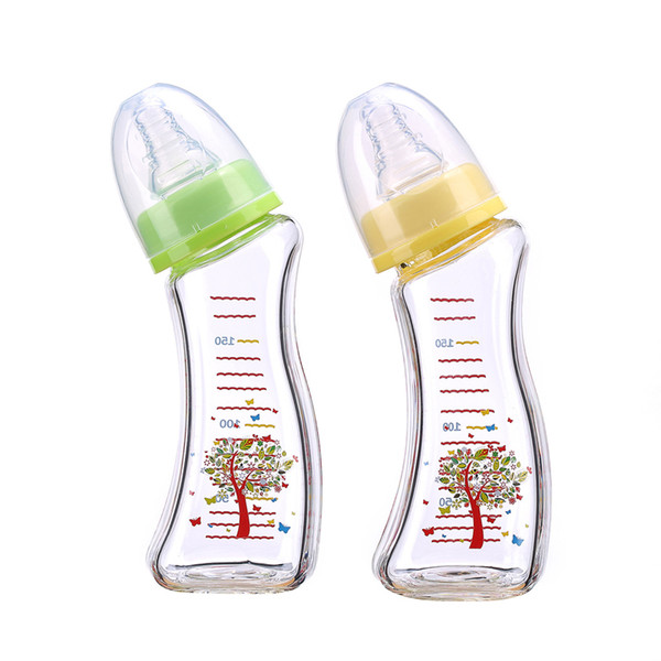 150ML anti-Fall high boron silicon glass baby bottle arc bottle breast milk realsense nipple mother and baby feeding tool contains scale