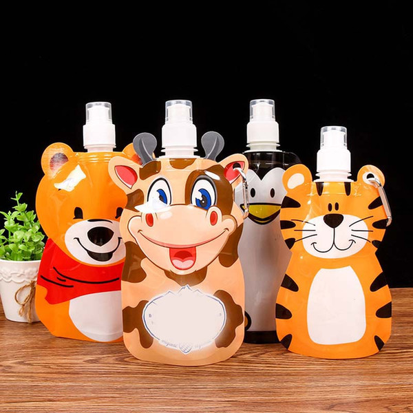 2Pcs 360ml Eco Friendly Foldable Cartoon Animal Water Bag Drink Bottle Safe For Kids Children Gift