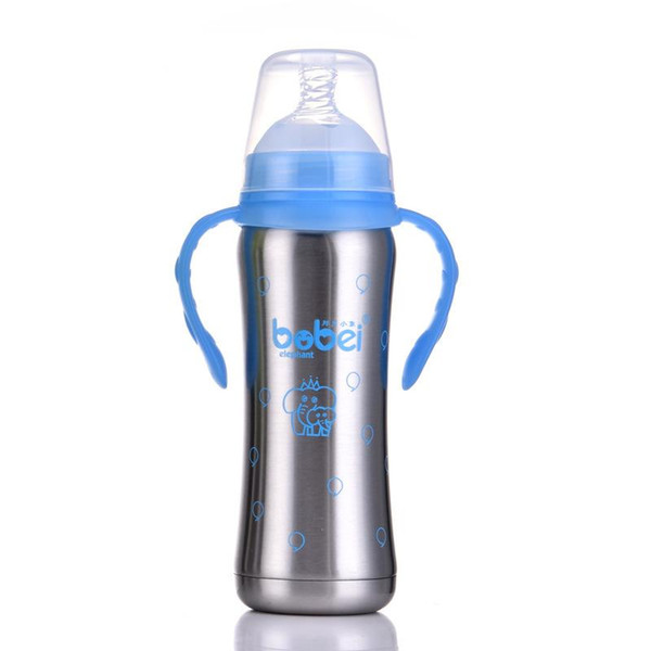 New Baby Feeding Bottle Stainless Steel Thermos Bottle Handle Anti-flatulence Nipple Straw 3-in-1 Milk