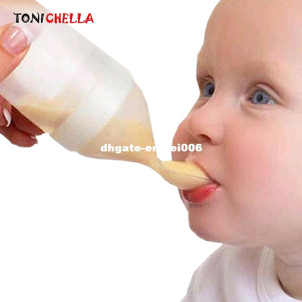 Silicone Baby Feeding Bottle With Spoon Food Supplement Rice Cereal Bottle Baby Squeeze Spoon Silica Gel Spoon BB0065