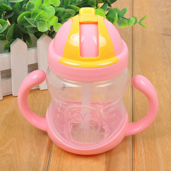 Hot 240ml Cute Baby Cup Kids Children Learn Feeding Drinking Water Straw Handle Bottle mamadeira Sippy Training Cup 3 Colors