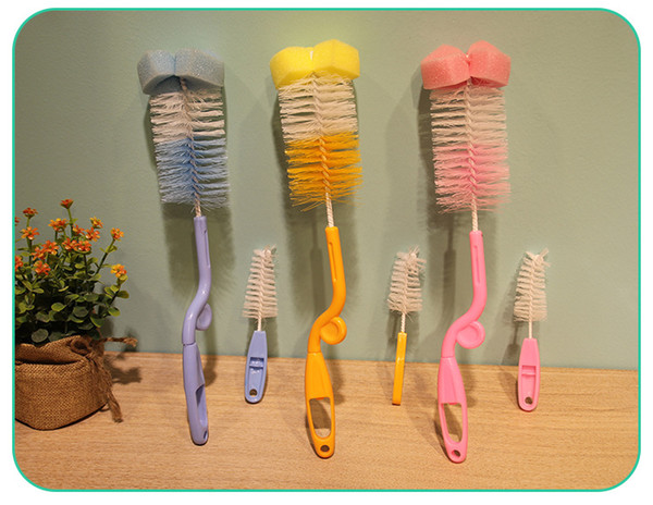 360 degree rotatable sponge head bottle brush set Clean size brush nipple brush