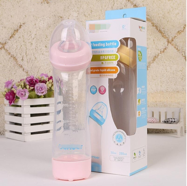 280ML Baby Feeding Bottle Infant Milk Bottle Nursing Feeding Bottle Baby Water Cup Kids Silicone PP BPA Free