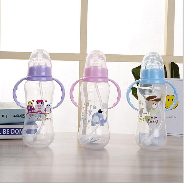 280Ml Baby Feeding Bottle PP Bottle with Handle Standard Caliber Baby Bottle Breast Nipple