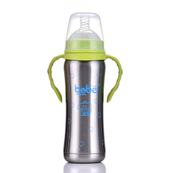 New Baby Feeding Bottle Stainless Steel Thermos Bottle Handle Anti-flatulence Nipple Straw 3-in-1 Milk Bottle