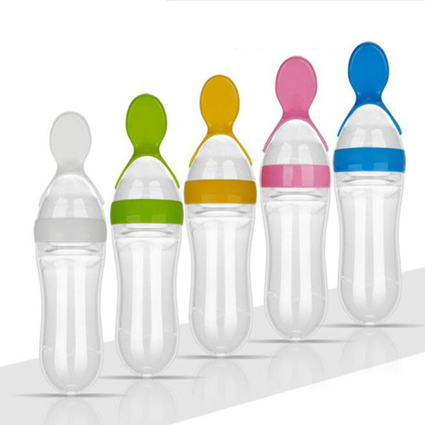 Baby Squeezing Feeding Bottle Silicone Training Rice Spoon Infant Cereal Food Supplement Feeder Safe Tableware Tools