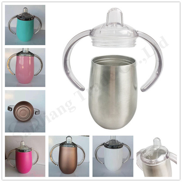 10OZ Handle Water Bottles Stainless Steel Sippy Cup Baby U-shaped Eggshell Insulated Tumbler Solid Color Double Vacuum Mugs Thermos A122603