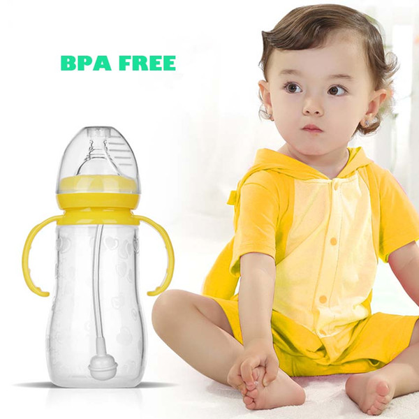 150/240ML Silicone Wide Mouth Baby Infant Kids Automatic Pipette Straw Pacifier Nipple Feeding Milk Bottle Non Slip Handle