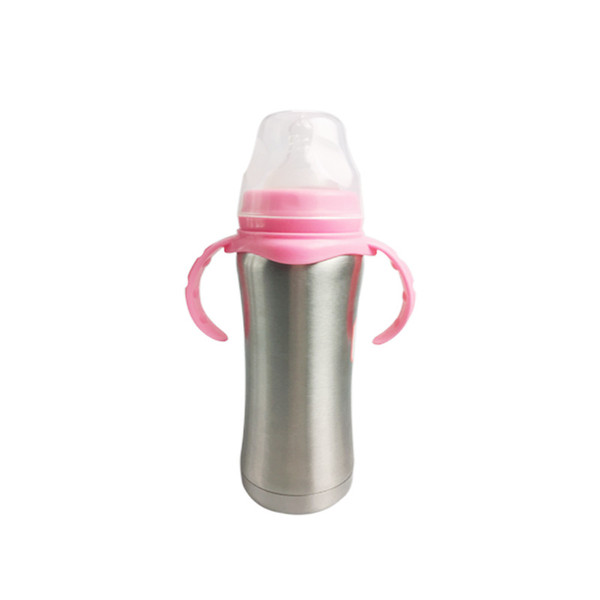 8oz Sippy Cup Baby Nursing Feeding Bottle with Handle Insulation Vacuum Milk Bottle Stainless Steel Tumbler with Lids