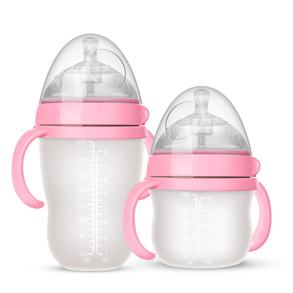 New Product 150ml 250ml Wide Mouth Wide Mouth Anti-flatulence Tube With Handle Baby Silicone Milk Bottle for Newborn Baby