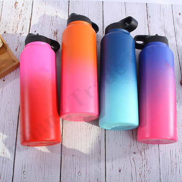 24 Color Hydro Mugs Vacuum Insulated Flask Bottle Stainless Steel Water Bottles 32oz 40oz Wide Mouth Gradient Vacuum Sport Big Cups LA110602