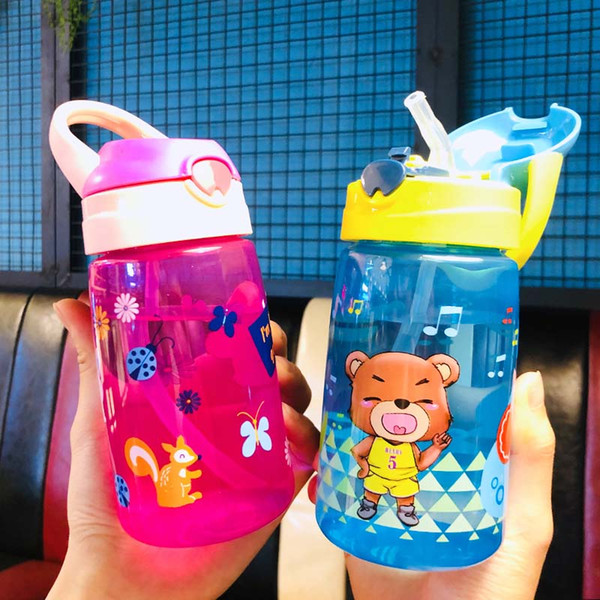 430ml Cute Bear Bottles for Baby girls boys Infant Water Milk Bottle Feeding Cup With straw