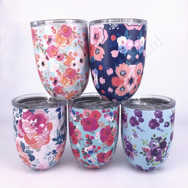 Floral Mermaid Print 10OZ Egg Shape Mug Cups With Lid Stainless Steel Handleless Vacuum Cups Wine Cup Beer Mug Thermos Water Bottle D11401
