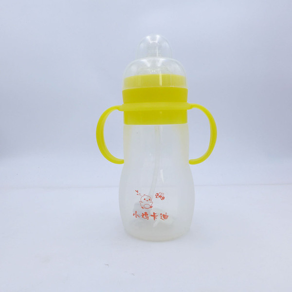 240ML Baby Nursing Bottle Soft Silicone Handle Wide Mouth Grip Heat Resistant PP Feeding Bottles KD1221