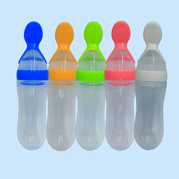 Baby Rice Cereal Scoop Infant Training Feeding Bottle Silicone Spoon Squeeze Bottles Multi Color 6 7xy C R