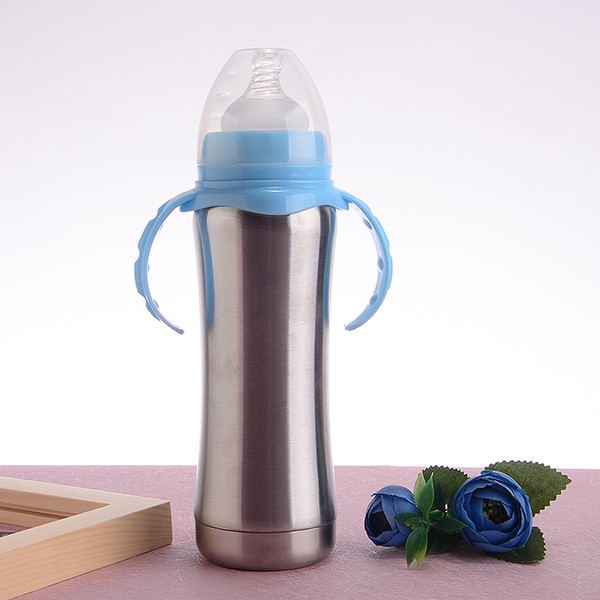 8oz Kids Baby Stainless Steel Vacuum Insulated Bottle Straw Toddler Sippy Cup with Handles Healthy and Safe