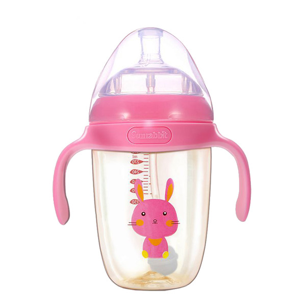 240ml / 300ml kids gifts wide mouth temperature sensing PPSU infant milk bottles baby feeding bottle with handle and lids