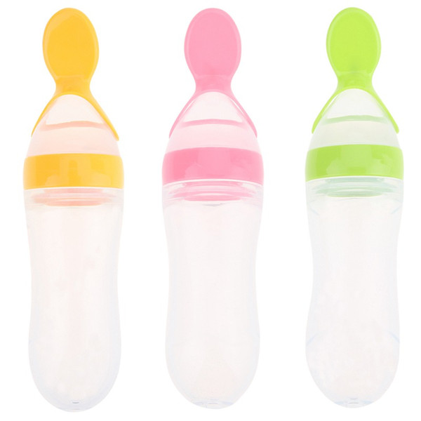 Newest 90ml Baby Care Feeding Bottle Silicone Extrusion Type Feeding Infant Kids Spoon Rice Paste Feeding Bottle 3 Colors