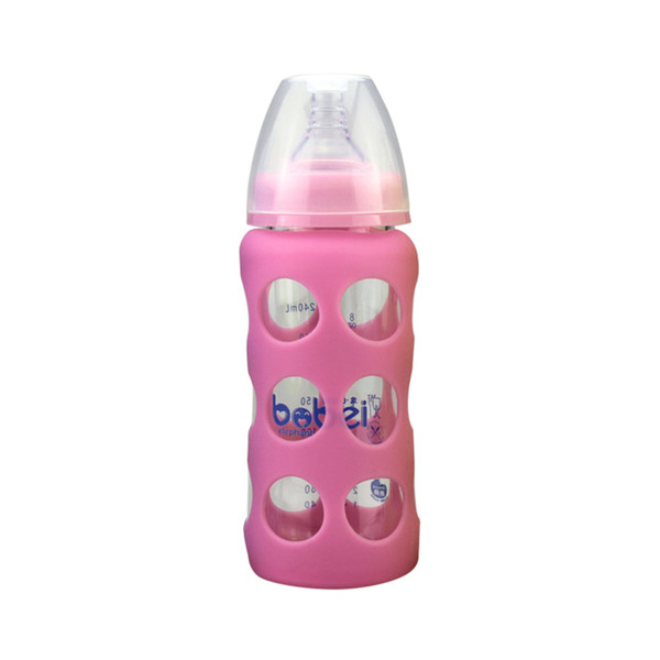 Brand Maternal And Child Supplies 240ml Crystal Diamond Glass Wide Caliber With Anti-drop Silicone Sleeve Baby Bottle FJ