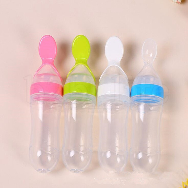 90ml Baby Squeezing Feeding Spoon Silicone Training Scoop Food Feeder Safe Tableware Infant Food Supplement Bottle KKA5214